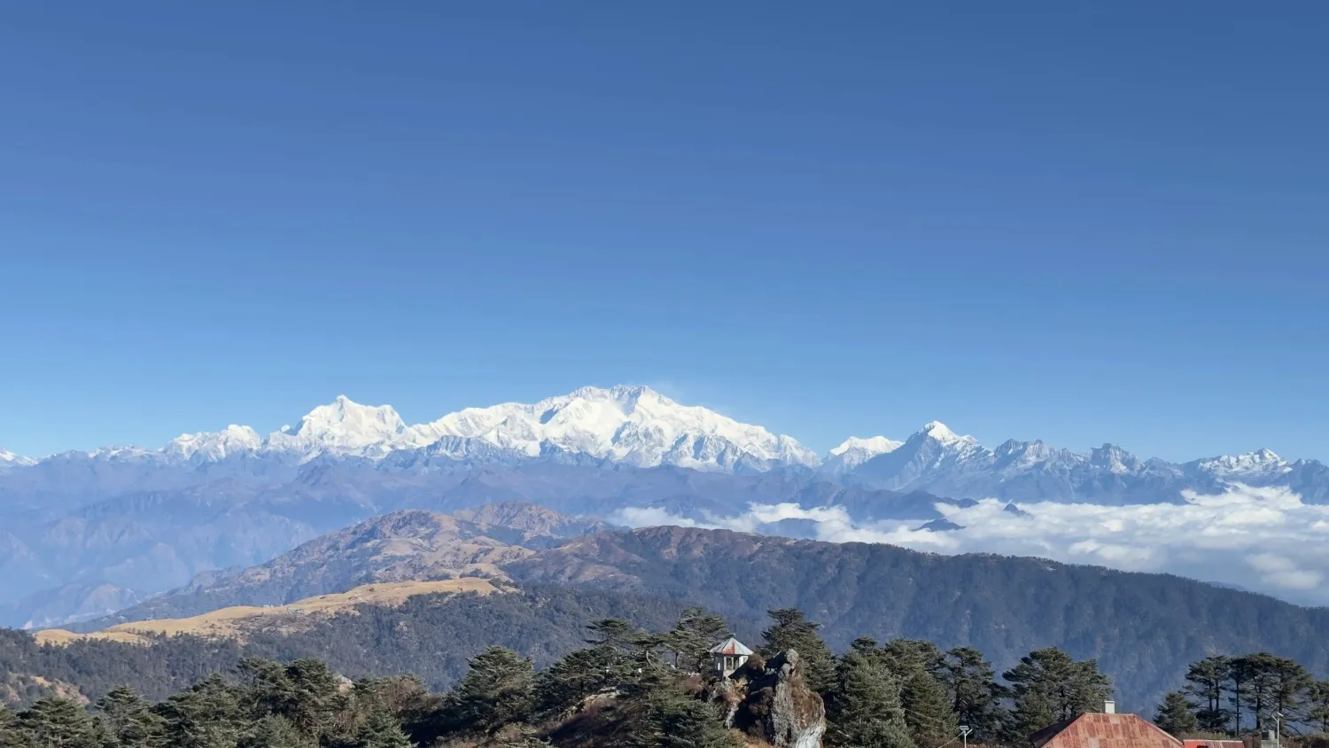Cinematic Himalayan mountain ridge view from the lodge